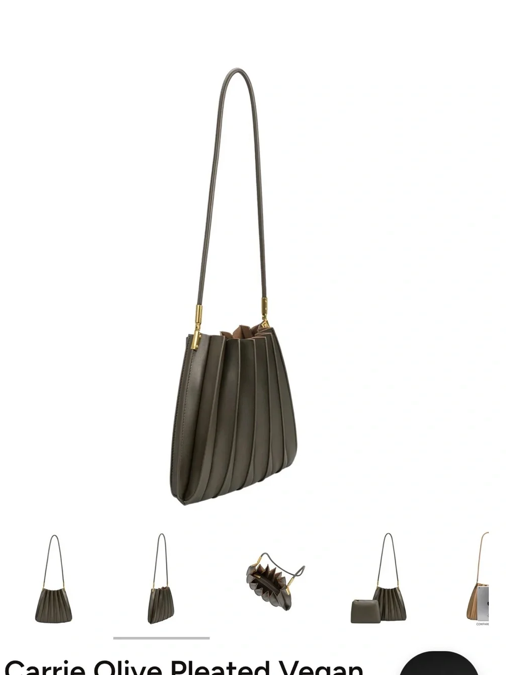 Melie Bianco Olive Pleated Shoulder Bag with Gold Hardware